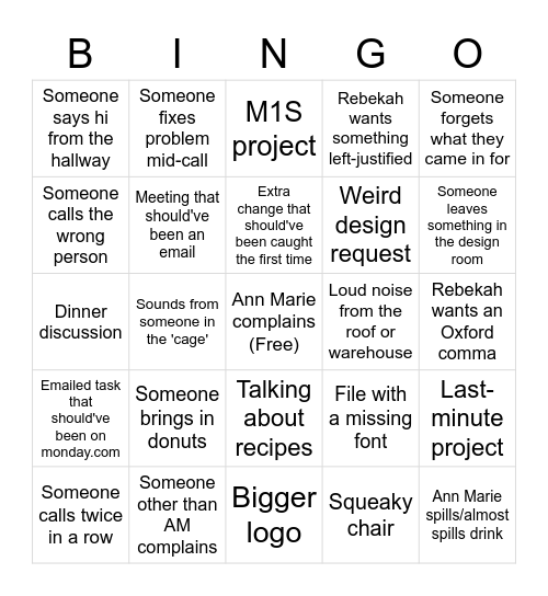 Designer Bingo Card