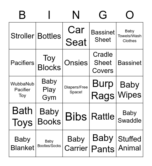 Baby Shower Bingo! Bingo Card