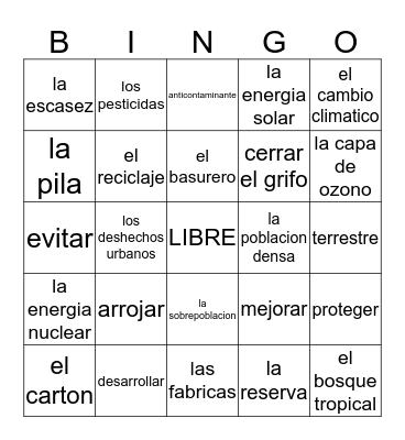Los Problemas Ambientales Bingo Card