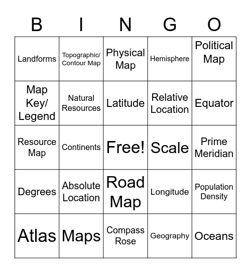 Types of Maps Bingo Card