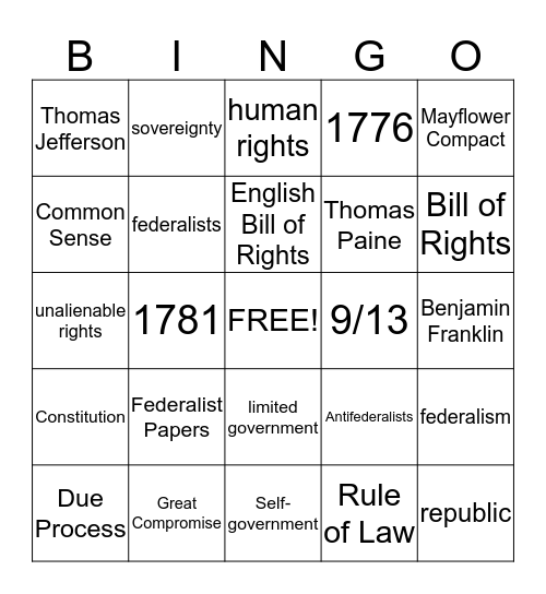 Chapter 2 Foundations of Government Bingo Card
