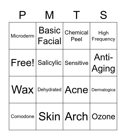Esthetics Bingo Card
