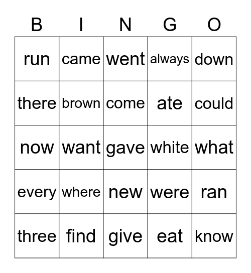 Tricky sight words Bingo Card