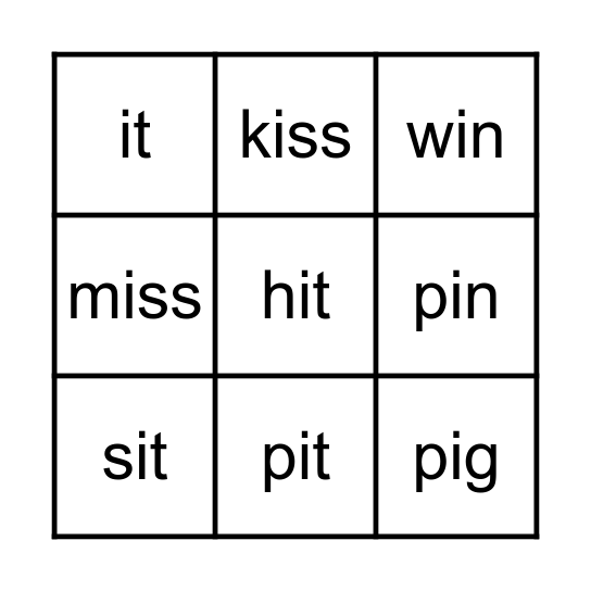 short i Bingo Card