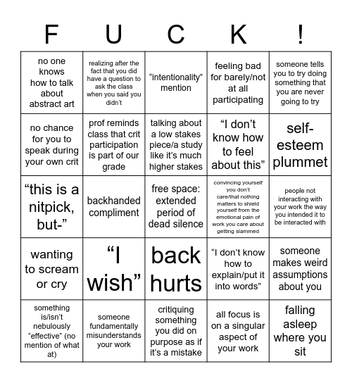 bad critique bingo Card