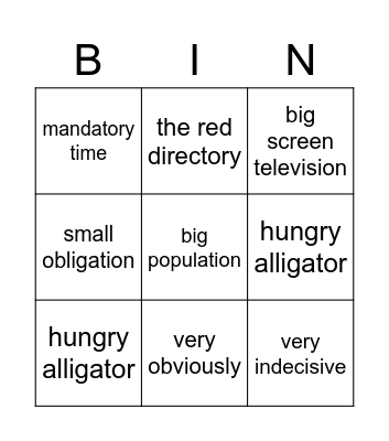 Vocabulary Bingo Card