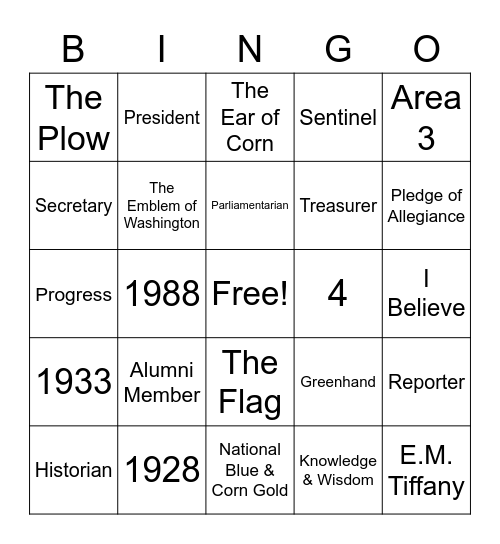 FFA Bingo Card