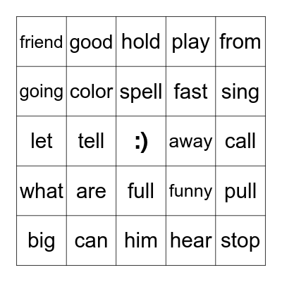 Sight Words Bingo Card