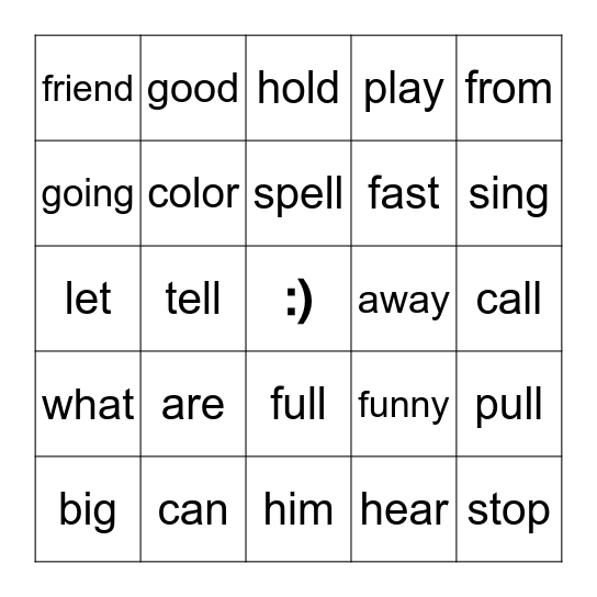 Sight Words Bingo Card