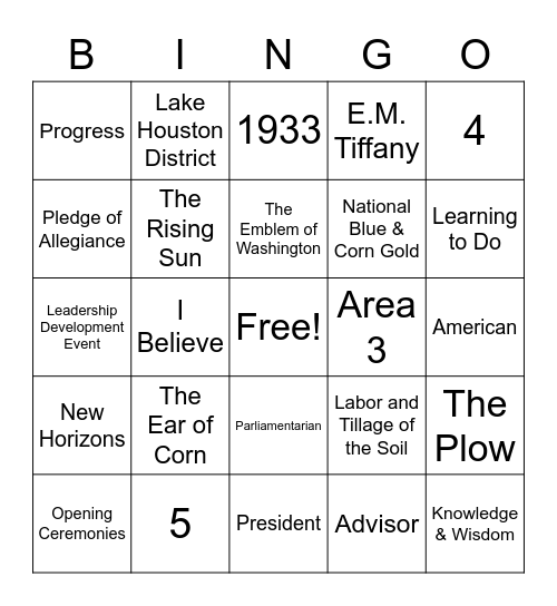 FFA Bingo Card