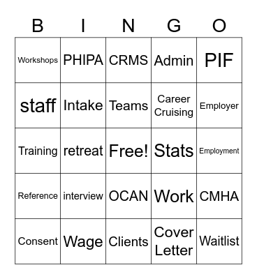 Employment Retreat Bingo Card