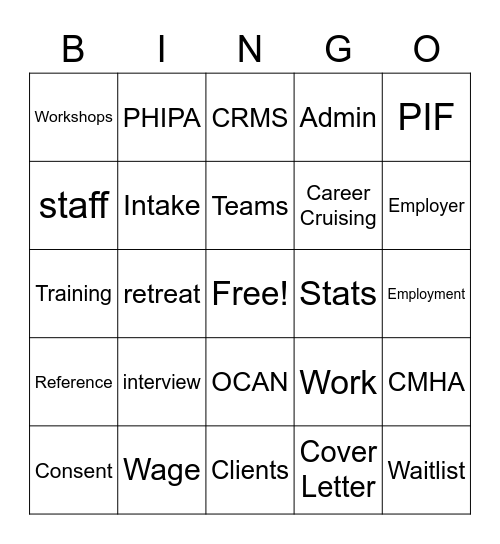 Employment Retreat Bingo Card