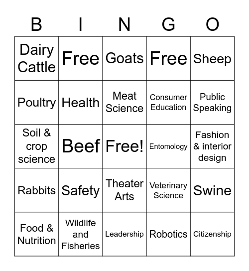 4-H Project Bingo Card