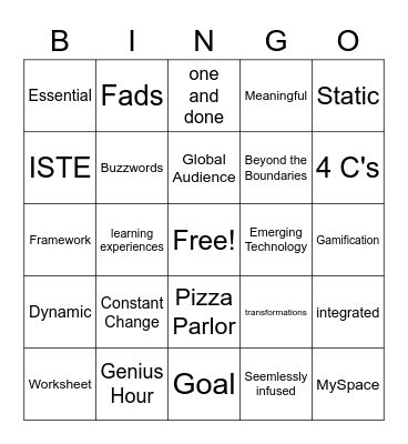 Shake Up Learning Bingo Card