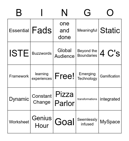 Shake Up Learning Bingo Card