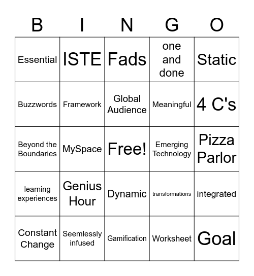 Shake Up Learning Bingo Card