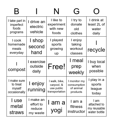 THE GREEN, HEALTHY BINGO Card