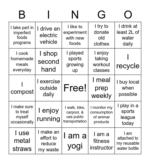 THE GREEN, HEALTHY BINGO Card