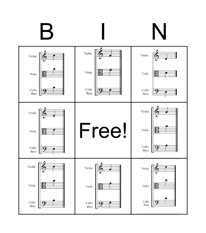 D and A String Bingo (4 Corners) Bingo Card