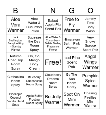 Scentsy Bingo Card