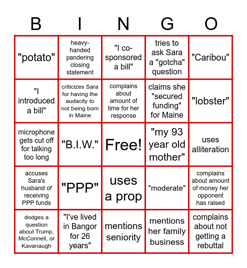 SUSAN COLLINS DEBATE BINGO Card