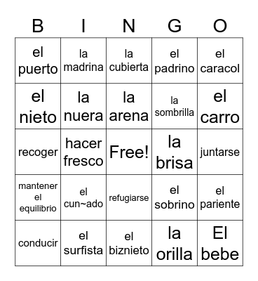 Unidad 1 Leccion 2 Bingo Card