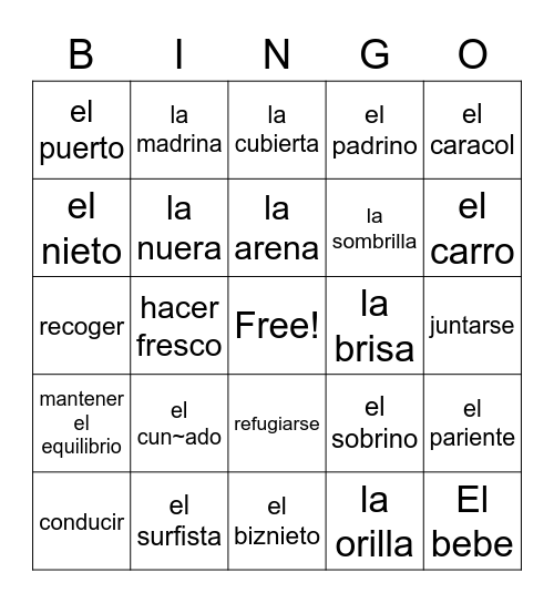 Unidad 1 Leccion 2 Bingo Card