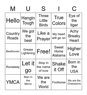 Name that Song Bingo Card