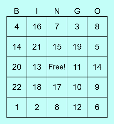 Multiplication and Division Bingo Card