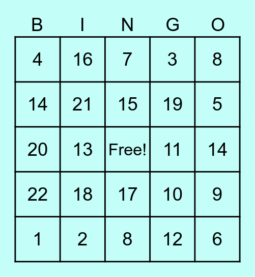 Multiplication and Division Bingo Card