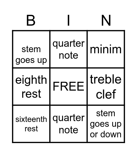 Music  Bingo Card