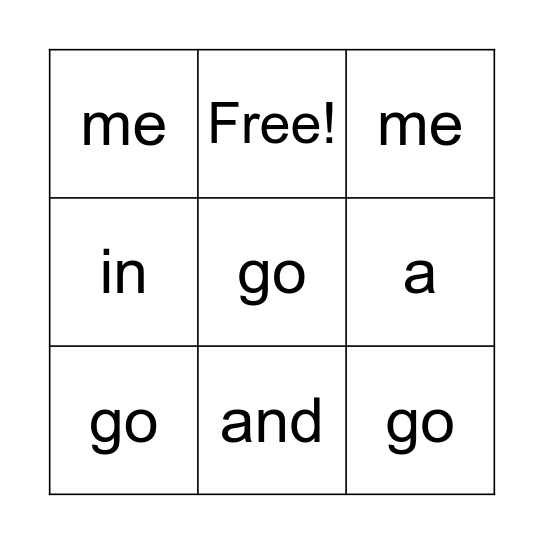 Sight Words Bingo Card