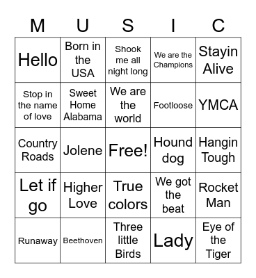 Name that Song Bingo Card