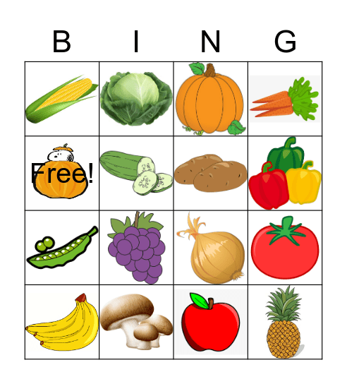 Let`s Learn Vegetables! Bingo Card