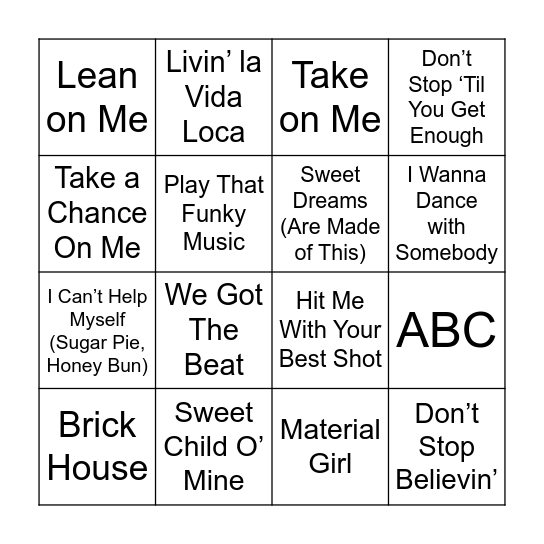 Music Bingo Card