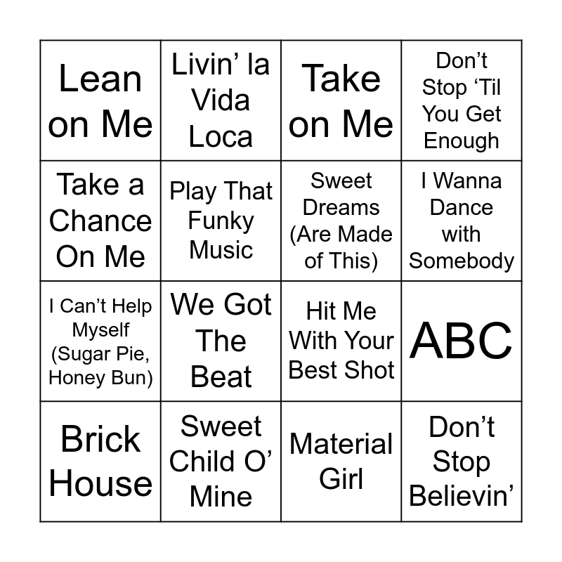 Music Bingo Card