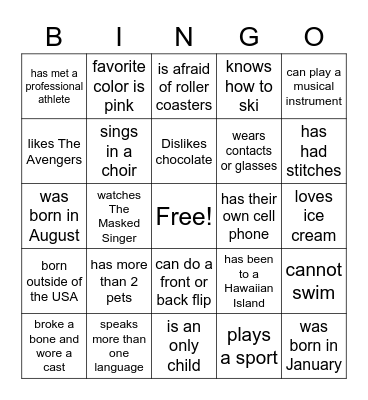 Find Someone Who..... Bingo Card