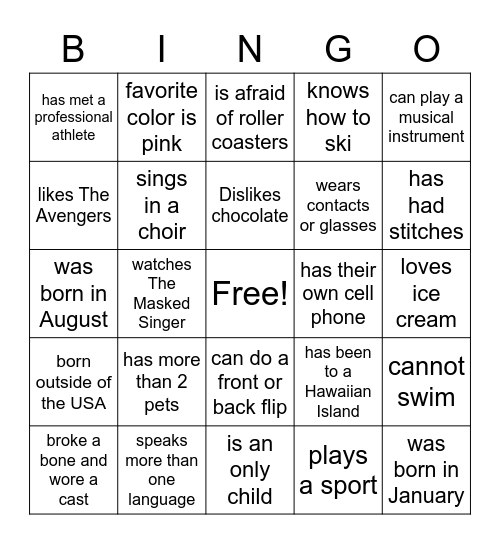 Find Someone Who..... Bingo Card