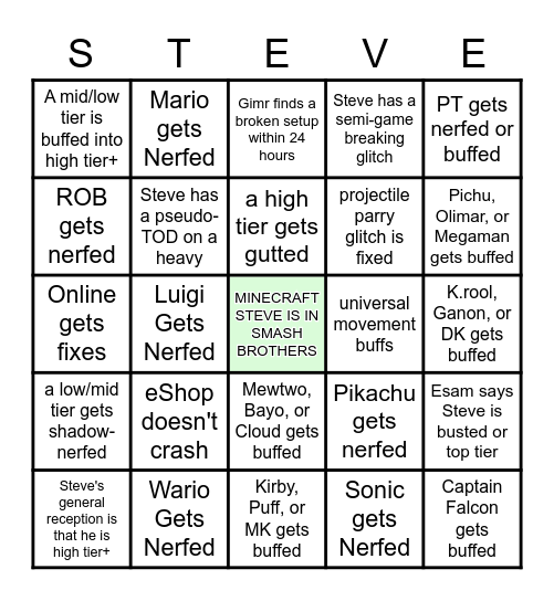 SMASH BROS 9.0.0 BINGO Card