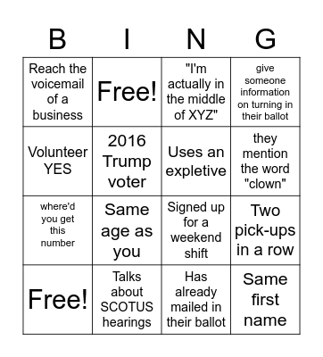 GOTV Bingo Card