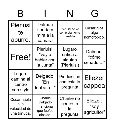 DEBATE BINGO Card