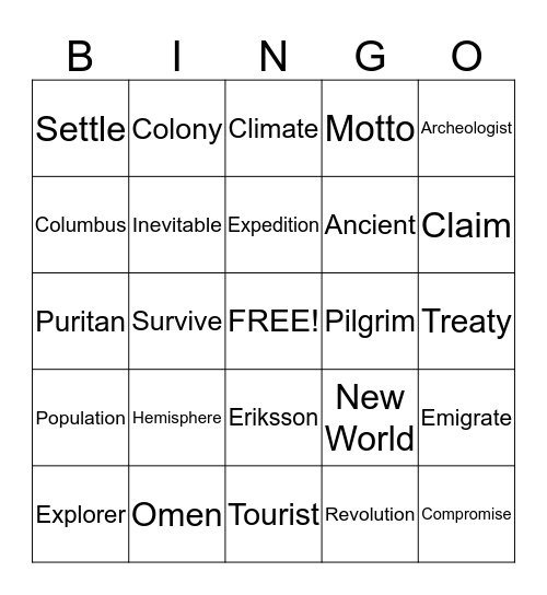 US Geography Vocabulary Bingo Card