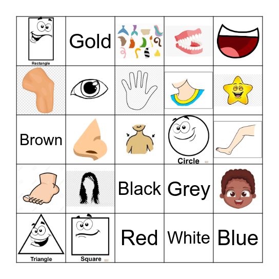 Shapes, Colors and Bodies Bingo Card