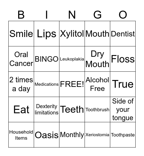 Happy Mouth  Bingo Card