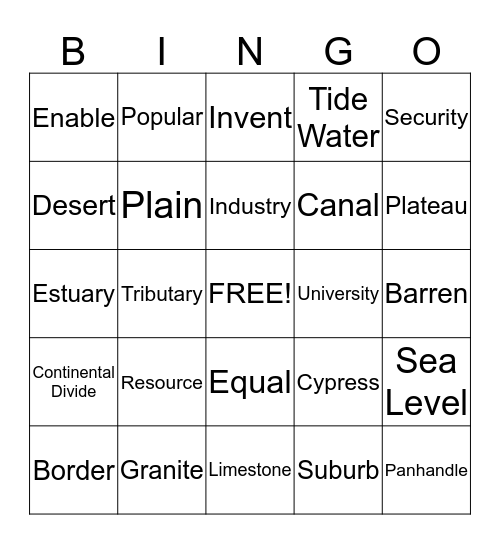 Vocab Bingo Card