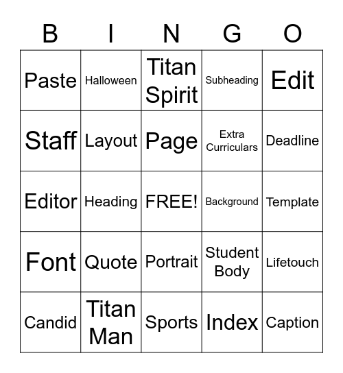 Yearbook Bingo Card