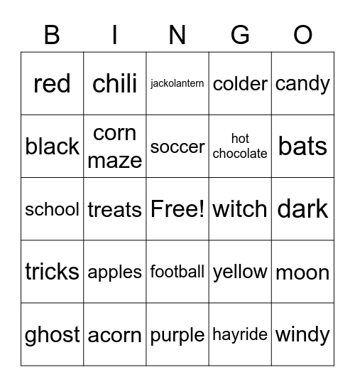 Fall Bingo Card