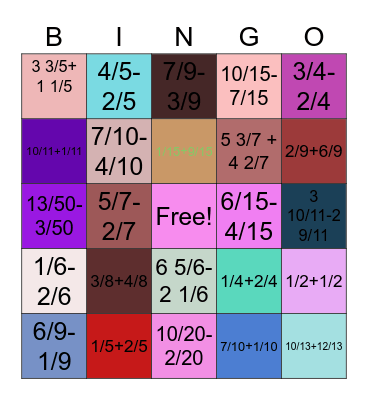 fractions Bingo Card