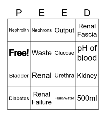 Renal Bingo Card