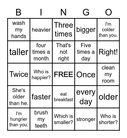 Lesson 7 and 8 Review! Bingo Card